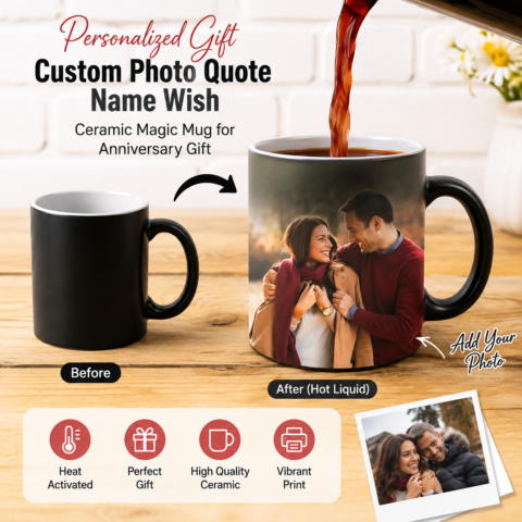 Personalized Gift Custom Photo Quote Name Wish Ceramic Magic Mug for Anniversary Gift